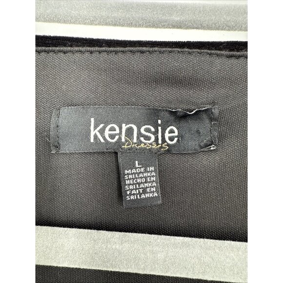 KENSIE Size Large Black Velvet Belted Short Sleeve Sheath Cocktail Event Dress - Picture 7 of 8